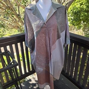 Vintage Marimekko Lavender, Green Cream Abstract Print Cotton Oversized XL